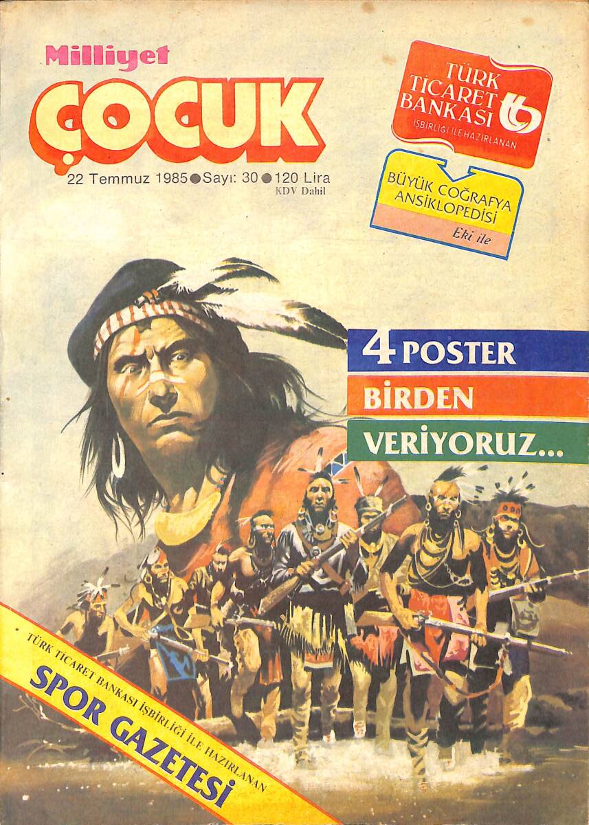 Milliyet Çocuk Dergisi 22 Temmuz 1985 Sayı: 30 - Red Kit - Şirinler - Jesse James - Siyah Kısrak - Cimcime NDR96039 - 1