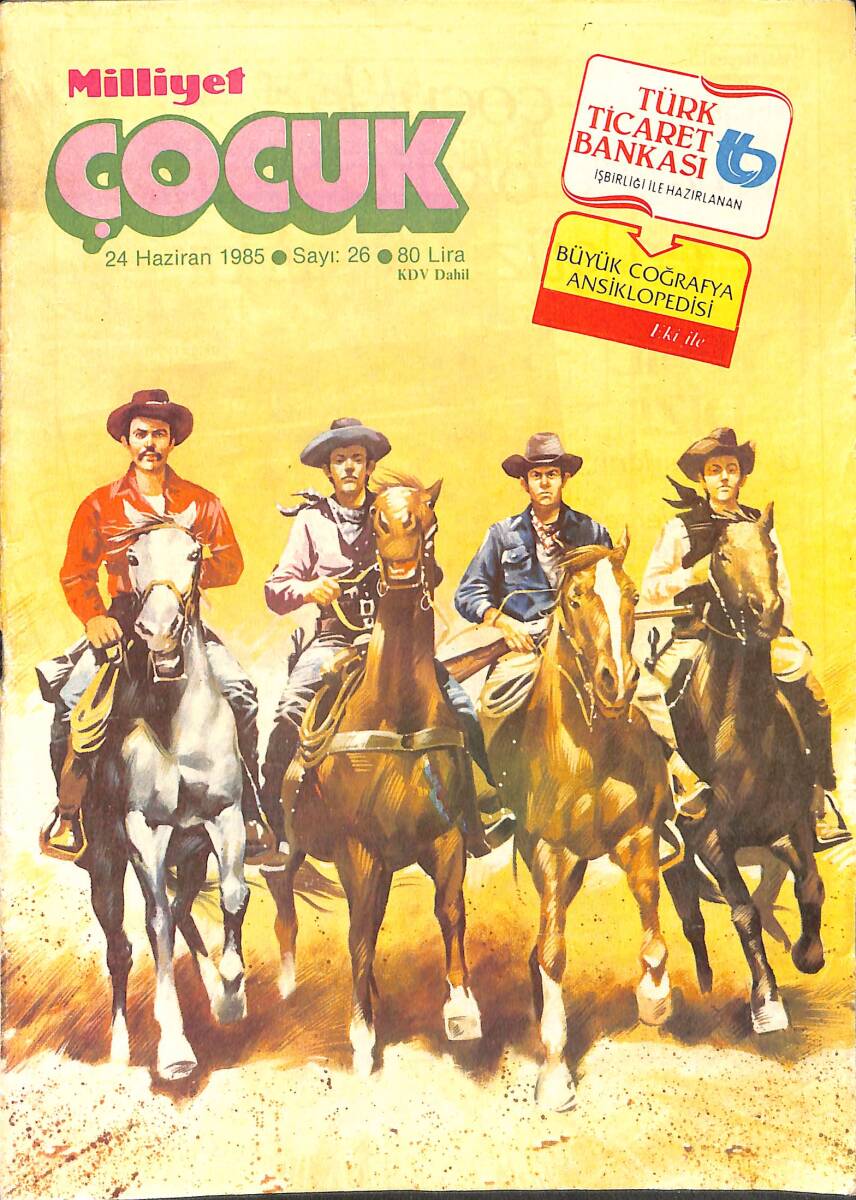 Milliyet Çocuk Dergisi 24 Haziran 1985 Sayı: 26 - Red Kit - Siyah Kısrak - Şirinler - Dalton Kardeşler NDR96037 - 1