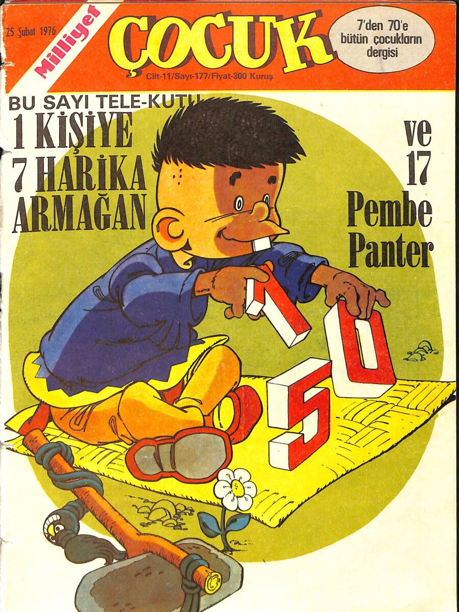 Milliyet Çocuk Dergisi 25 Şubat 1976 Sayı: 177 - Pembe Panter - Albay Bum - Kızılderili Başkan - Ten Ten NDR97065 - 1