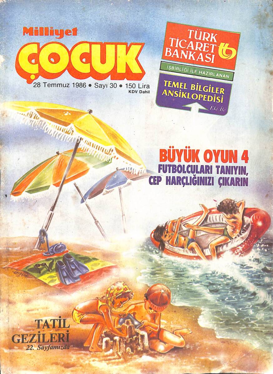 Milliyet Çocuk Dergisi 28 Temmuz 1986 Sayı: 30 - Red Kit - Şirin Tuzağı - Afiş Yapıştırma Oyunu - Bilmece Bulmaca - Kaptan Cousteau - Korkusuz Sürücü NDR96256 - 1