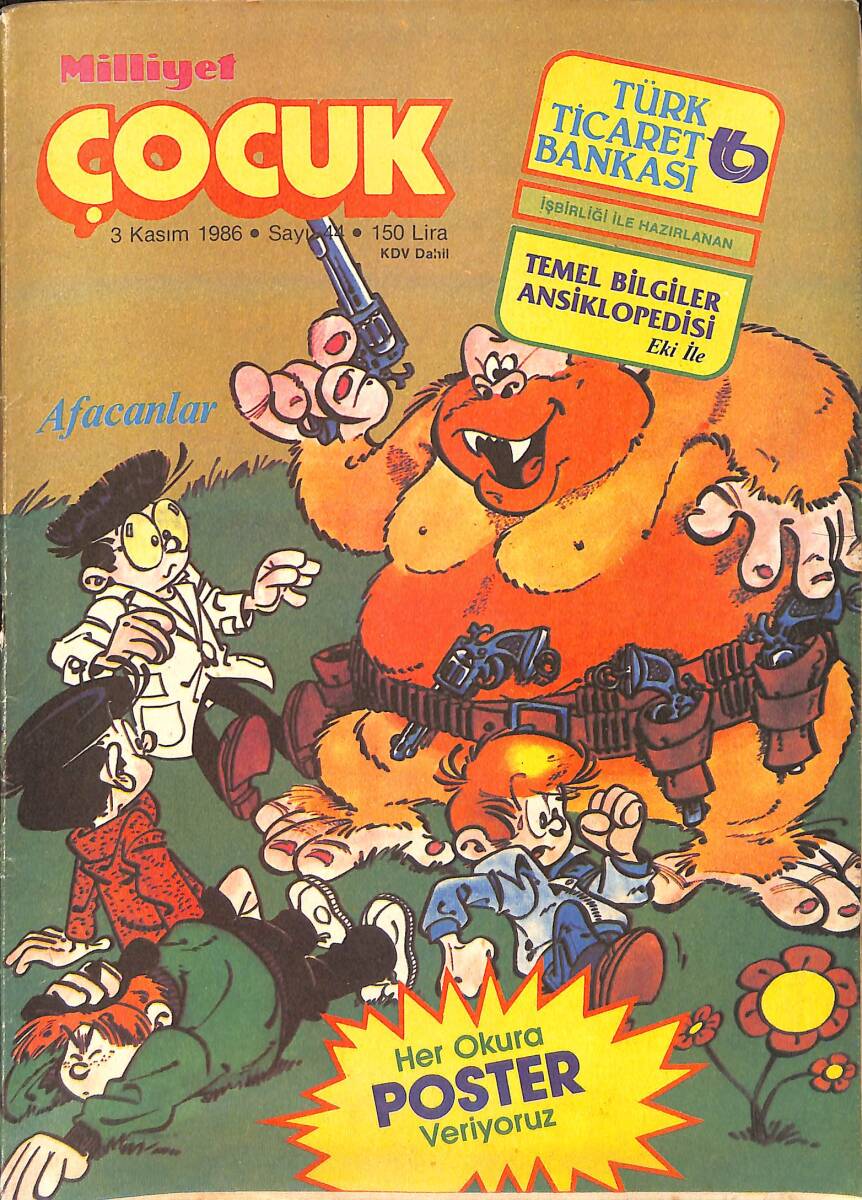 Milliyet Çocuk Dergisi 3 Kasım 1986 Sayı: 44 - Kapak: Afacanlar - Red Kit - Ormanlar Kralı Robin - Bilmece Bulmaca - Dedektif Kemal - Şirinler NDR96046 - 1
