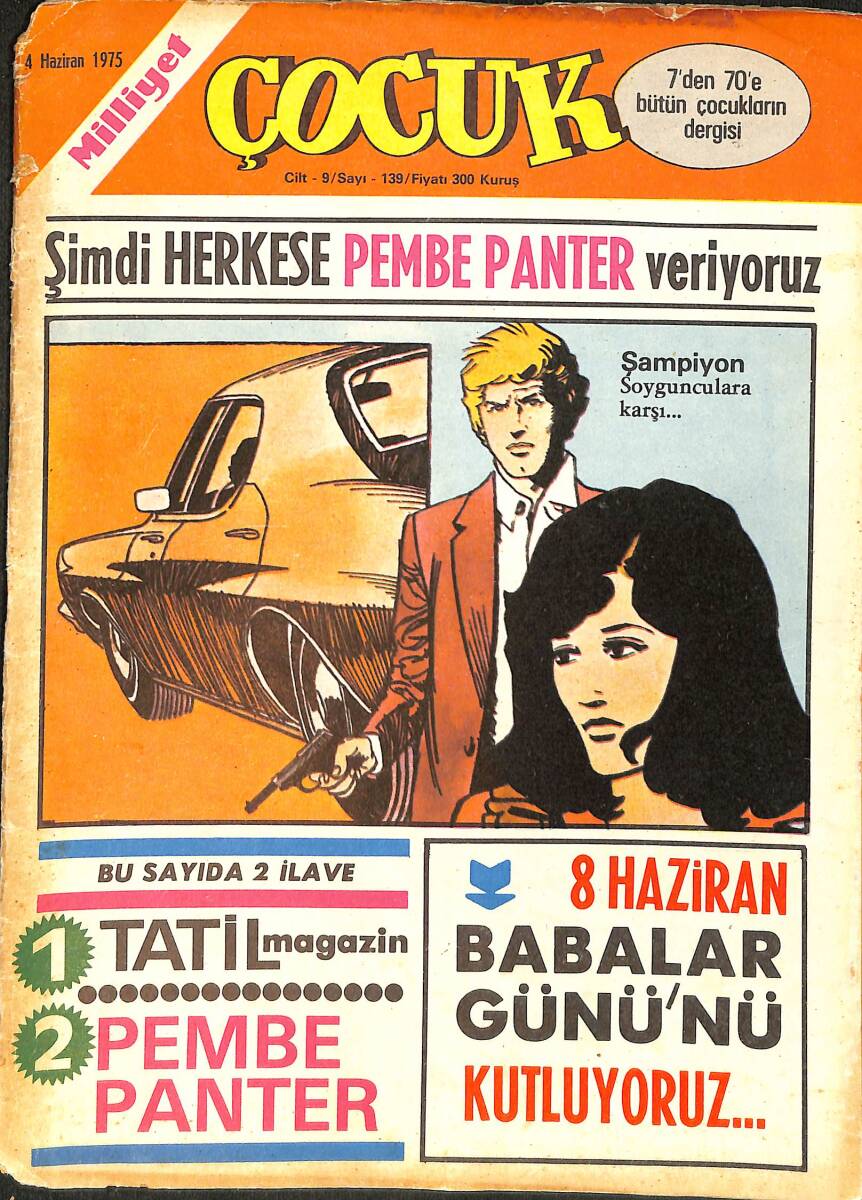 Milliyet Çocuk Dergisi 4 Haziran 1975 Sayı: 139 - Şampiyon - Kaptan Erik - Red Kit - Örümcek Adam - Kaygısızlar NDR97098 - 1