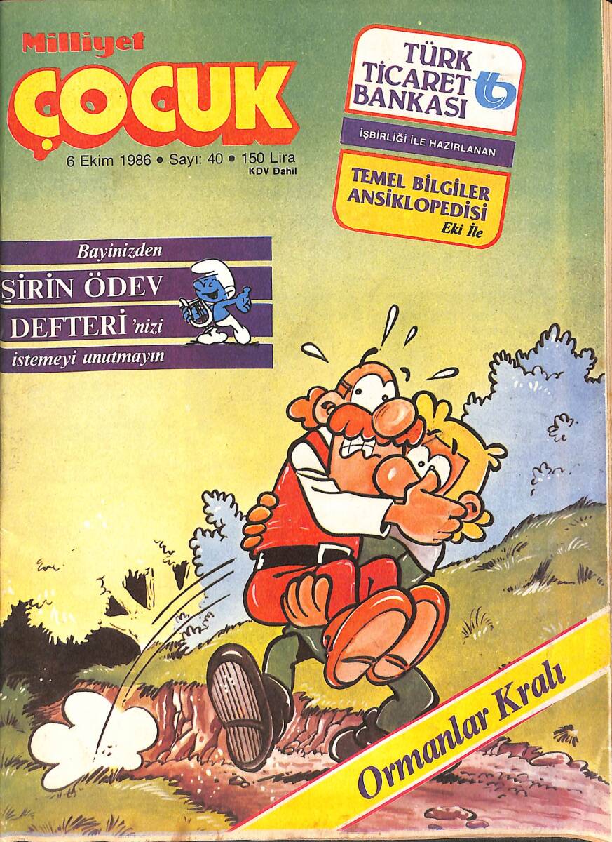 Milliyet Çocuk Dergisi 6 Ekim 1986 Sayı: 40 - Red Kit - Bilmece Bulmaca - Altına Hücum - Korkusuz Sürücü - Şirinler NDR96050 - 1