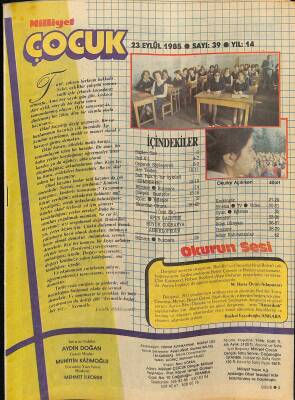 Milliyet Çocuk Sayı 39 25 Eylül 1985 - Şirinler, Keskingöz, Şimşek Santrfor , Red Kit NDR83366 - 1