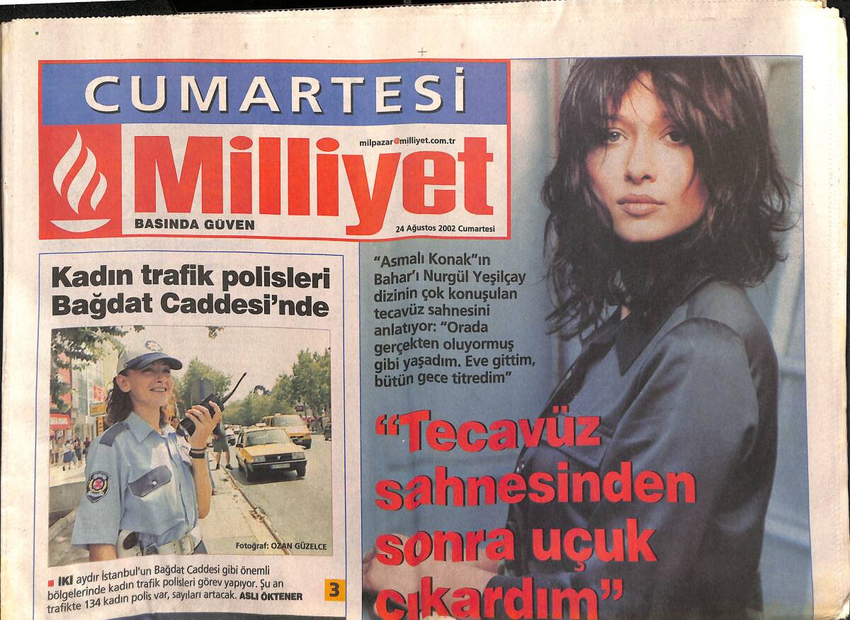 Milliyet Cumartesi Gazetesi 24 Ağustos 2002 - Nurgül Yeşilçay: Sahneden Sonra Uçuk Çıkardım - Kupadan Unutulmaz Fotoğraflar GZ157434 - 1