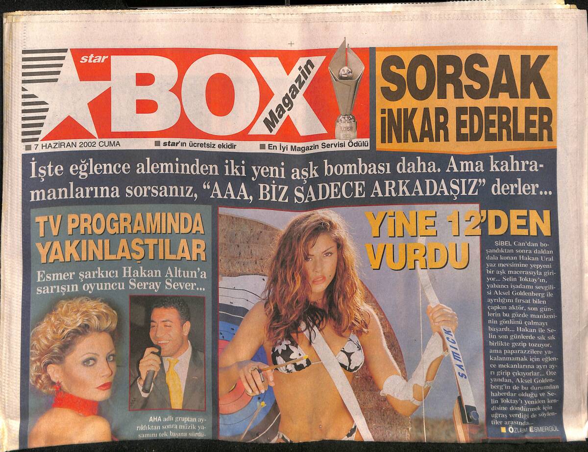 Milliyet Cumartesi Gazetesi 7 Haziran 2002 - Hakan Altun'a Sarışın Oyuncu Seray Sever - Dünya Piyasasına Açılan Deniz Akkaya GZ157433 - 1
