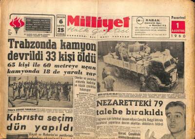 Milliyet Gazetesi - 1 Ağustos 1960 - Trabzonda Kamyon Devrildi,33 Ölü GZ110910 - 1