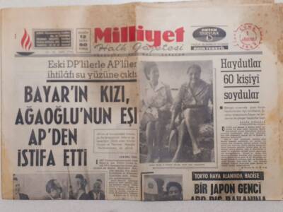 Milliyet Gazetesi - 1 Ağustos 1969 - Bayarın Kızı Ağaoğlunun Eşi APden İstifa Etti GZ112111 - 1