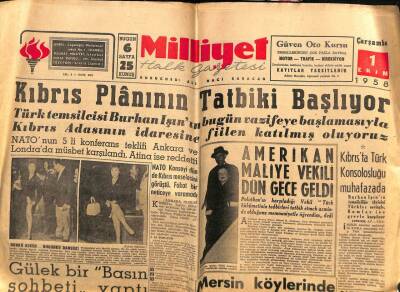 Milliyet Gazetesi 1 Ekim 1958 - Kıbrıs Planının Tatbiki Başlıyor GZ59606 - 1