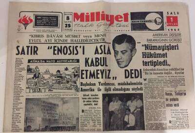 Milliyet Gazetesi 1 Eylül 1964- Kıbrıs Meselesi Ve Milli Koalisyon GZ6098 - 1
