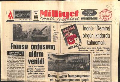 Milliyet Gazetesi 1 Haziran 1968 - Fransız Ordusuna Alarm Verildi GZ103535 - 2