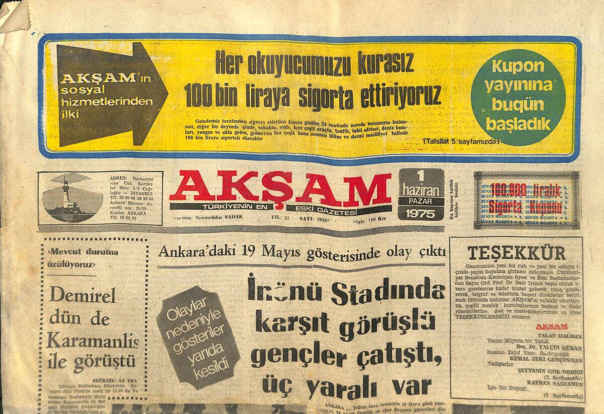 Milliyet Gazetesi 1 Haziran 1975 - Trabzonspor Sezonu 1,5 Milyon Borç İle Kapattı - Galatasaray Pilav Günü Yoğun Kulisler Yapılacak GZ147814 - 1