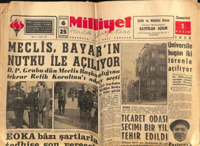 Milliyet Gazetesi 1 Kasım 1958 - Meclis Celal Bayarın Nutkuyla Açılıyor GZ59574 - 1