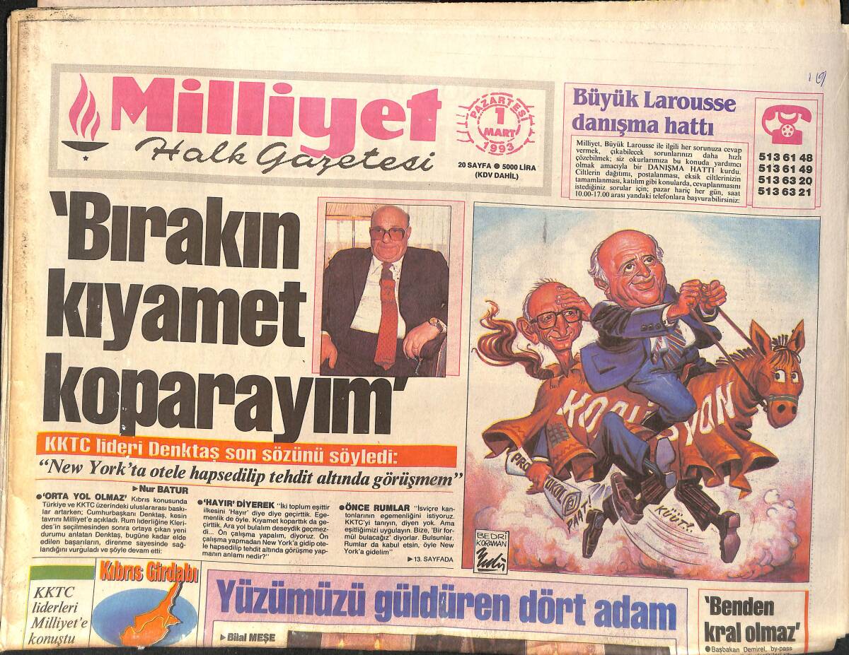 Milliyet Gazetesi 1 Mart 1993 - Trabzon Hayata Döndü - Yüzümüzü Güldüren Dört Adam: Fatih Terim GZ2400 - 1