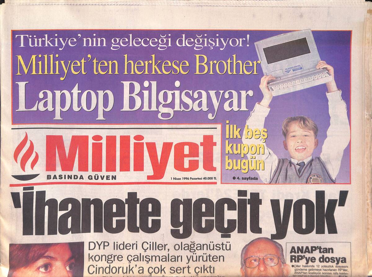 Milliyet Gazetesi 1 Nisan 1996 - Hükümet Kurulalı Üç Hafta Oldu , Bakan'larda İcraat Sıfır - RP'den İmam Nikahı Önerisi GZ132834 - 1
