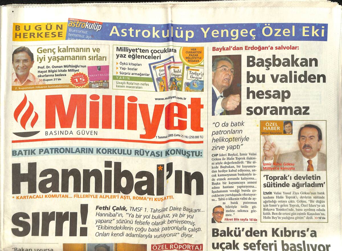 Milliyet Gazetesi 1 Temmuz 2005 - Baykal'dan Erdoğan'a Salvador - Bakü'den Kıbrıs'a Uçak Seferi Başlıyor GZ157276 - 1