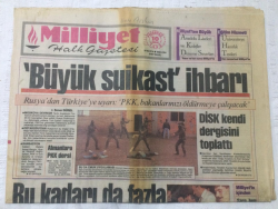 Milliyet Gazetesi 10 Aralık 1992 - Büyük Suikast İhbarı - GZ15730 - 2