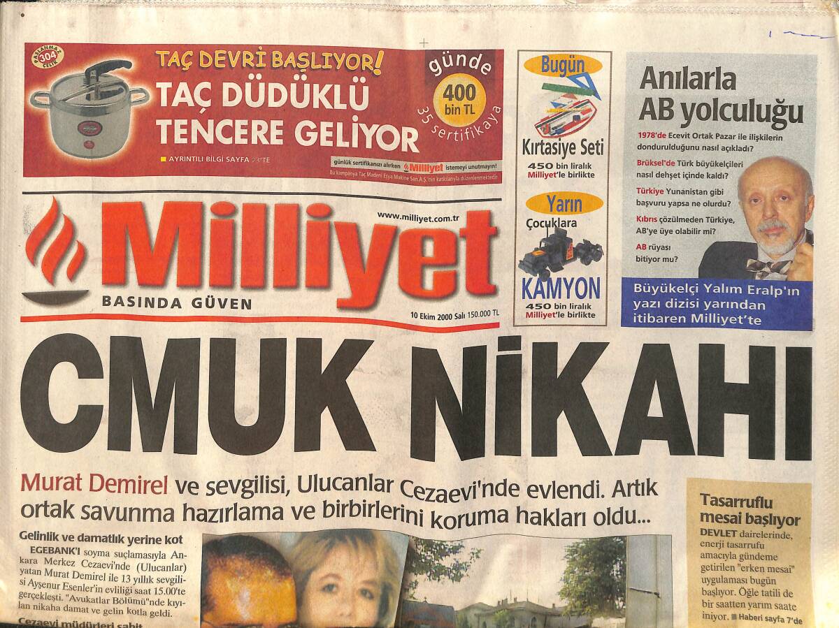 Milliyet Gazetesi 10 Ekim 2000 - FP'li Arınç'ın Yanıtı Ağır Oldu - Nouma'ya Derbi Engeli GZ157257 - 1