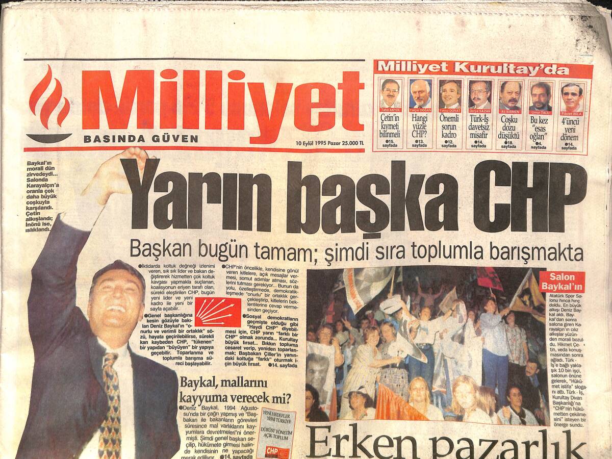Milliyet Gazetesi 10 Eylül 1995 - Zeki Müren'in Dönüşü - Yarın Başka CHP - Fener'i Sıkıntı Bastı GZ157420 - 1