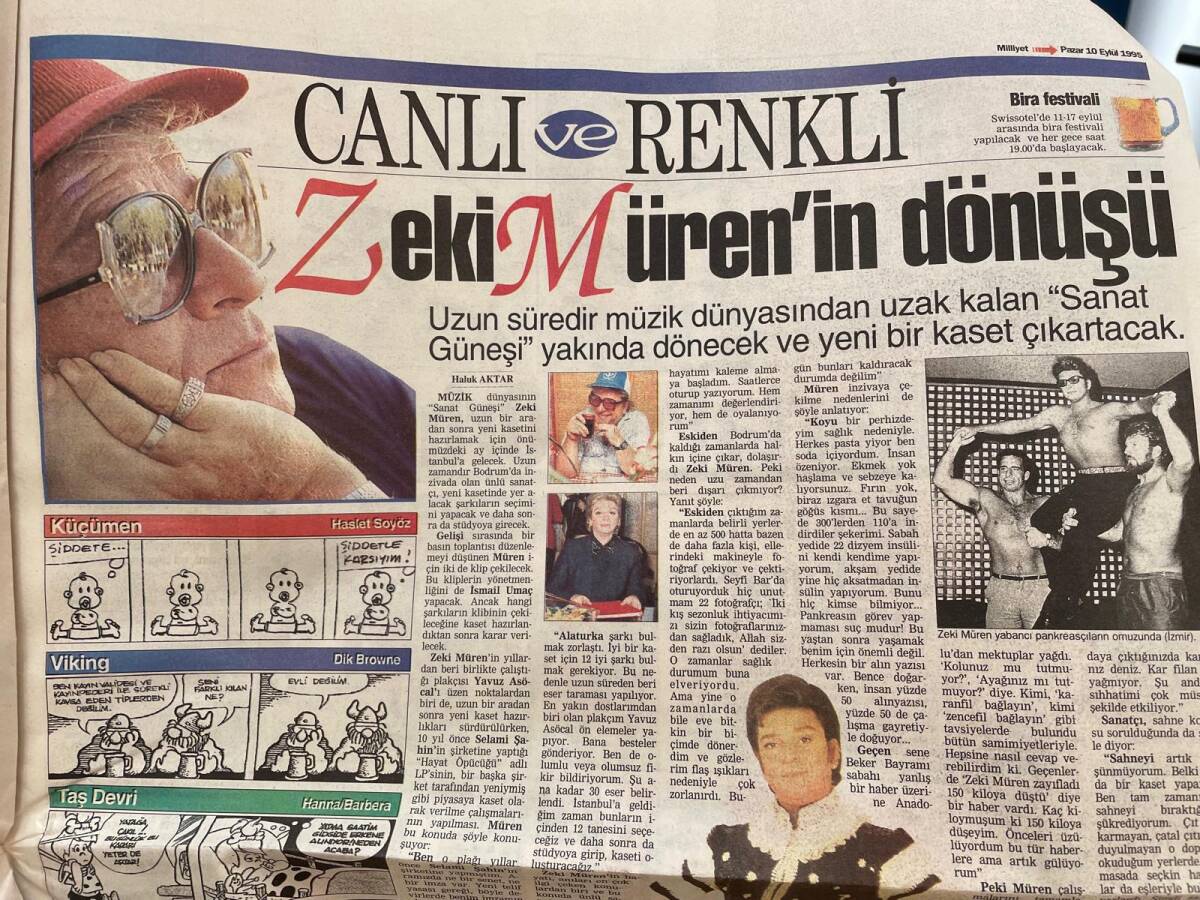 Milliyet Gazetesi 10 Eylül 1995 - Zeki Müren'in Dönüşü - Yarın Başka CHP - Fener'i Sıkıntı Bastı GZ157420 - 2