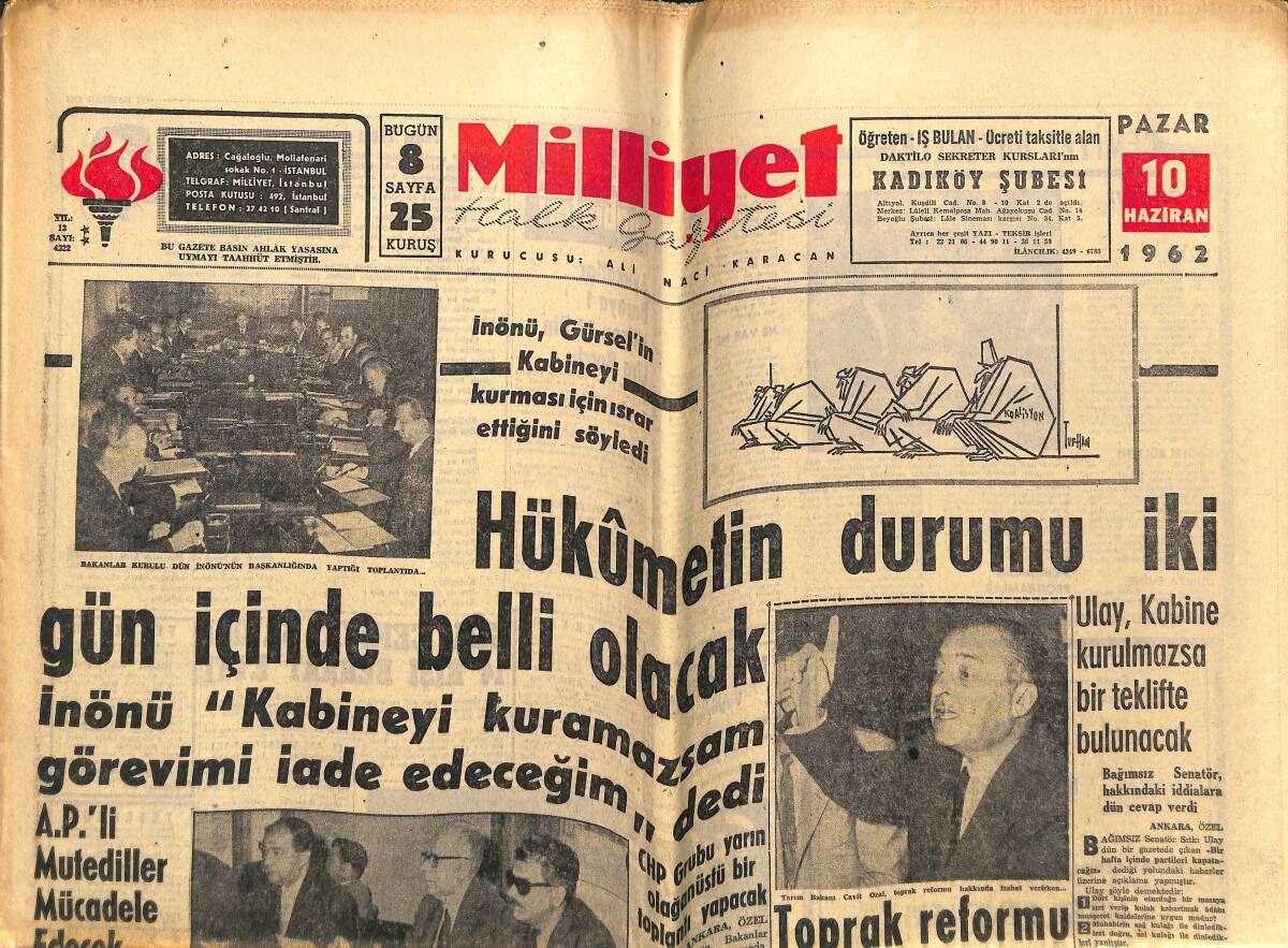 Milliyet Gazetesi 10 Haziran 1962 - Günü Dedikodu Konusu Liz Ve Burton - Fifa, Bizi Avrupalı Saydı - Eusebio: Ben De Türkleri Severim GZ143103 - 1