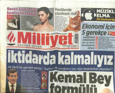 Milliyet Gazetesi 10 Haziran 2015 - İktidarda Kalmalıyız, Kemal Bey Formülü GZ107354 - 1