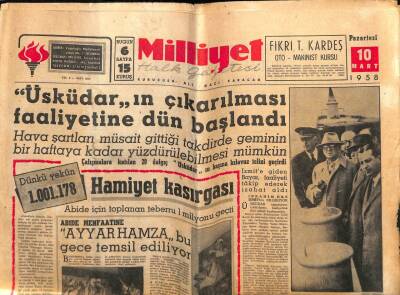 Milliyet Gazetesi 10 Mart 1958 - Sulara Gömülen Üsküdarın Çıkarılmasına Dün Başlandı GZ59620 - 1
