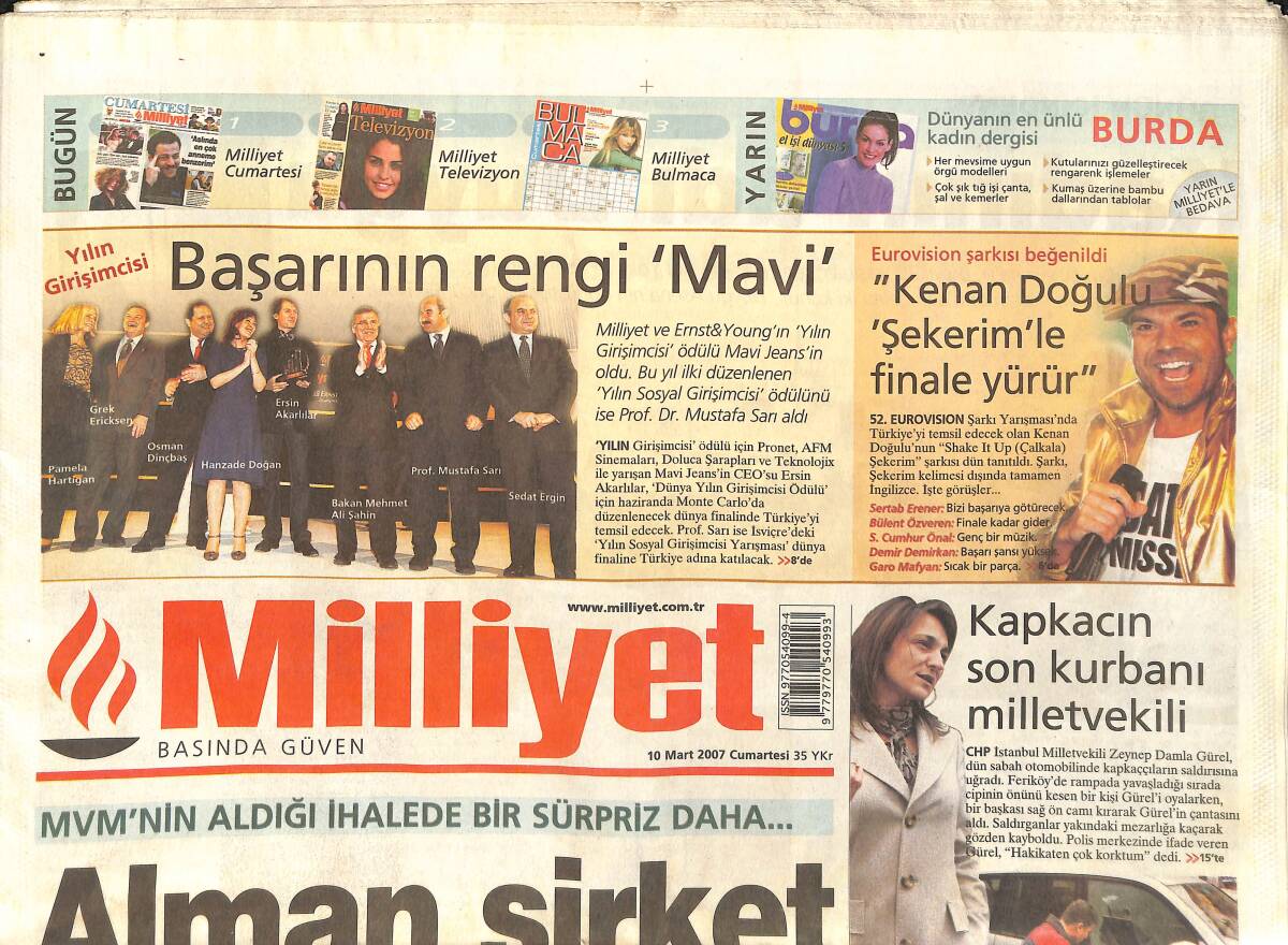 Milliyet Gazetesi 10 Mart 2007 - Kenan Doğulu Şekerim'le Finale Yürür - Bülent Korkmaz Destek İstedi GZ3313 - 1