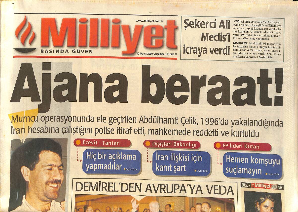 Milliyet Gazetesi 10 Mayıs 2000 - Demirel'den Avrupa'ya Veda - Şam'da Enerji Pazarlığı GZ157363 - 1