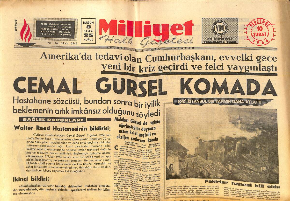 Milliyet Gazetesi 10 Şubat 1966 - Cemal Gürsel Komada - Süleyman Demirel: Yolumuzu Esen Rüzgar Ayarlayamaz! GZ140180 - 1