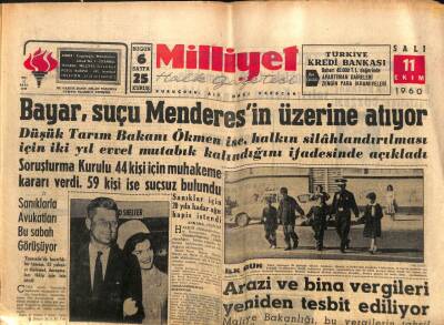 Milliyet Gazetesi - 11 Ekim 1960 - Bayar Suçu Menderesin Üzerine Atıyor GZ110890 - 1