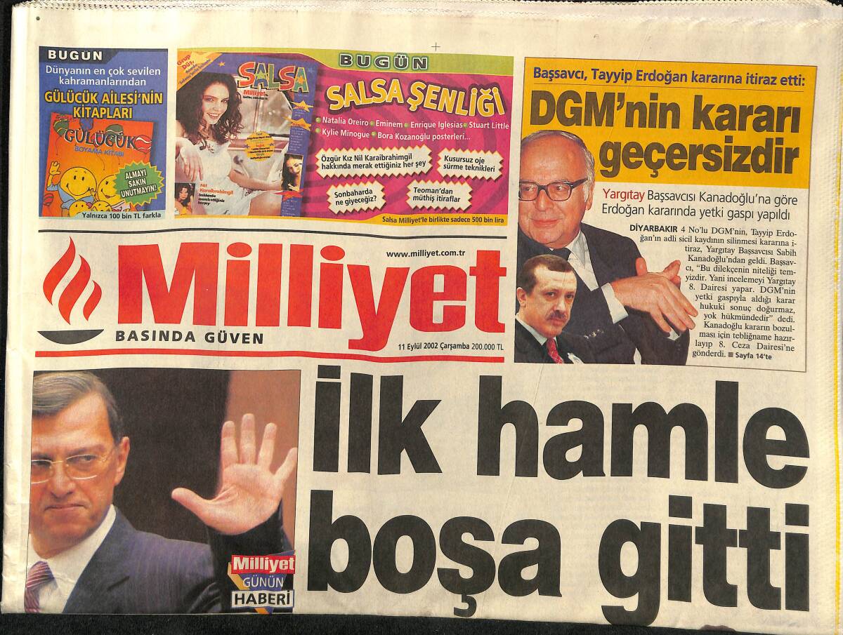 Milliyet Gazetesi 11 Eylül 2002 - Deniz Akkaya Şakacıları Yakacak - Başsavcı, Tayyip Erdoğan Kararına İtiraz Etti GZ157467 - 1