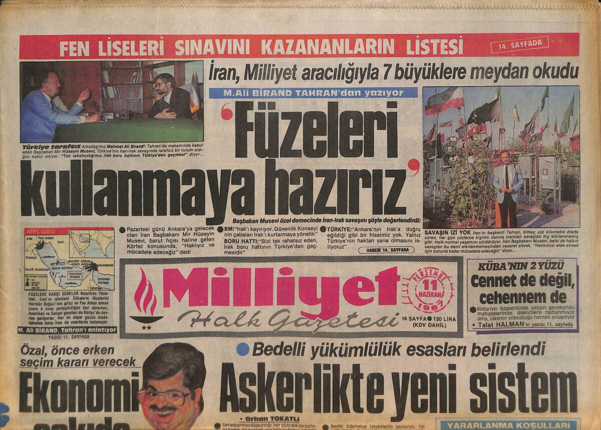 Milliyet Gazetesi 11 Haziran 1987 - Askerlikte Yeni Sistem - Özal Ve İnönü Atışması Devam Ediyor - Tanju Galatasaray'ın Göz Hapsinde GZ133896 - 1
