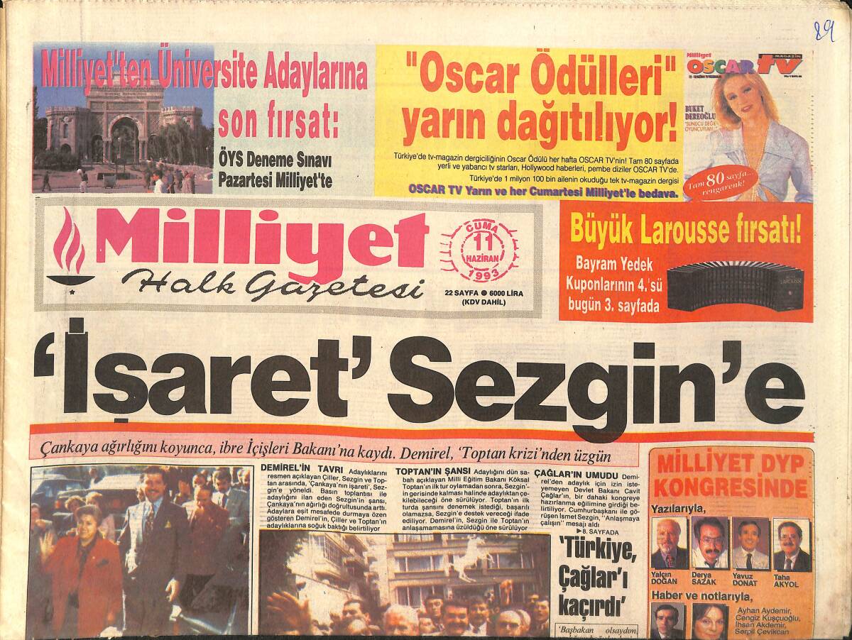 Milliyet Gazetesi 11 Haziran 1993 - Fenerbahçe'de İç Hesaplaşma - Cimbom Türk Futboluna Süper Yıldızlar Hediye Etti GZ2575 - 1