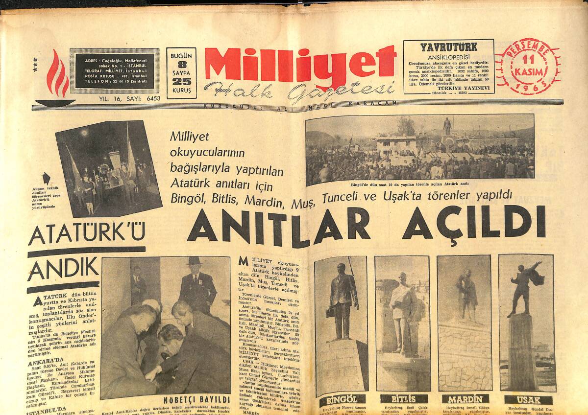 Milliyet Gazetesi 11 Kasım 1965 - Türkan Şoray'ın Başı Derde Girdi - Prenses, Lord Ve Dük - Selanik'te İlk Tren GZ140320 - 1