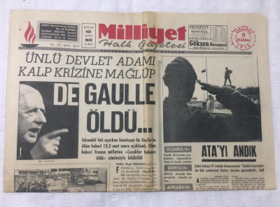 Milliyet Gazetesi 11 Kasım 1970 - Ünlü Devlet Adamı Kalp Krizine Mağlup - GZ17127 - 1