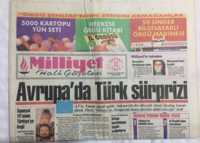 Milliyet Gazetesi 11 Kasım 1992 - Avrupada Türk Sürprizi - GZ21238 - 1