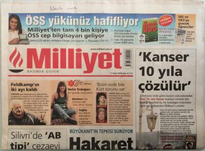 Milliyet Gazetesi 11 Mart 2008 Ergenekom Zanlısından İlginç İddialar - Genç Şampiyonun Ağlatan Vedası - GZ44429 - 2