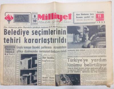 Milliyet Gazetesi 11 Mayıs 1955 - Nato Konseyi Türk - Belediye Seçimlerinin Tehiri Kararlaştırıldı GZ53758 - 1