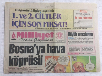 Milliyet Gazetesi 11 Ocak 1993 - Bosnaya Hava Köprüsü - GZ17718 - 2
