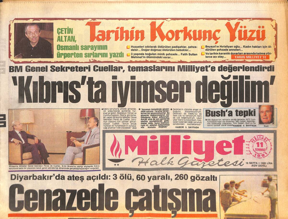 Milliyet Gazetesi 11 Temmuz 1991 - Diyarbakır'da Cenazede Çatışma 