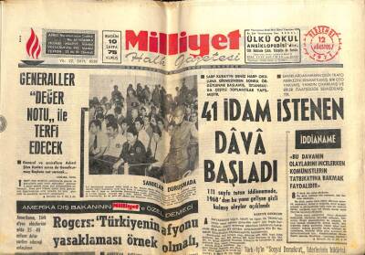 Milliyet Gazetesi 12 Ağustos 1971 - 41 İdam İstenen Dava Başladı GZ59763 - 1