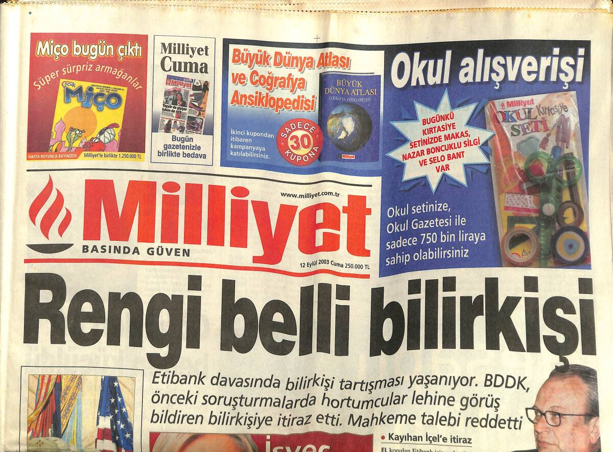 Milliyet Gazetesi 12 Eylül 2003 - Seda Sayan Göğüslerini İki Beden Küçülttürdü - Trabzon'dan Protesto GZ157455 - 1