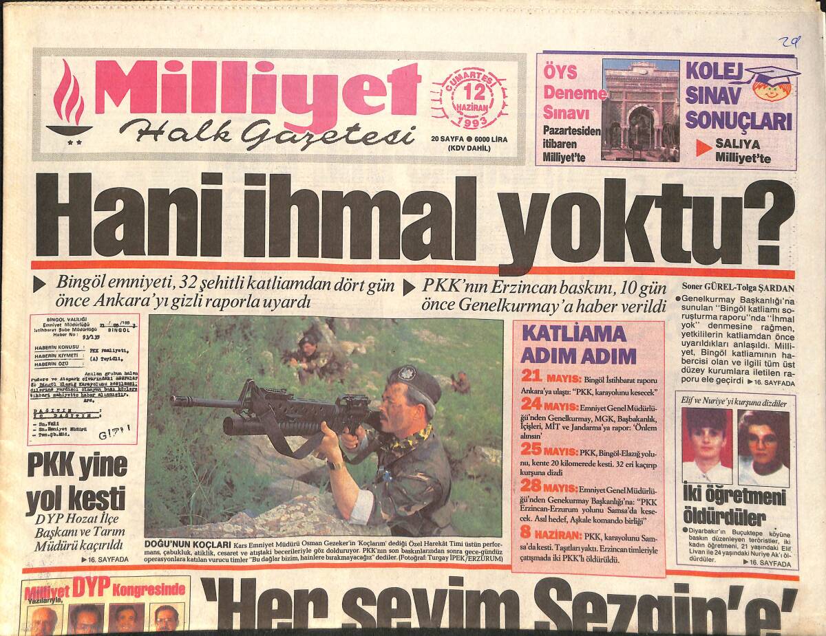 Milliyet Gazetesi 12 Haziran 1993 - Fenerbahçe'de Orta Oyunu - Galatasaray Milanlı Boban'ın Peşinde GZ2384 - 1