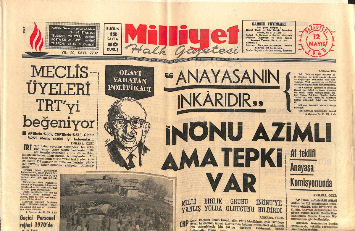 Milliyet Gazetesi 12 Mayıs 1969 - Zeki Müren Afiş - Nuran Sayın Da Kimsesiz Çocukların Annesi Seçildi - Galatasaray Beşiktaş'ı Yendi GZ140078 - 1