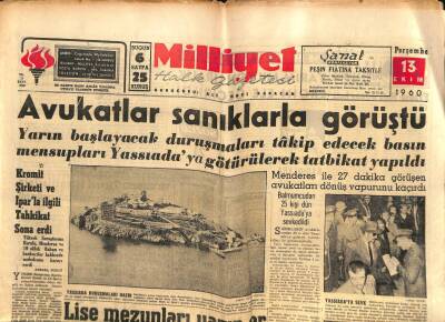 Milliyet Gazetesi - 13 Ekim 1960 - Menderes İle 27 Dakika Görüşen Avukatları Dönüş Vapurunu Kaçırdı GZ110888 - 1