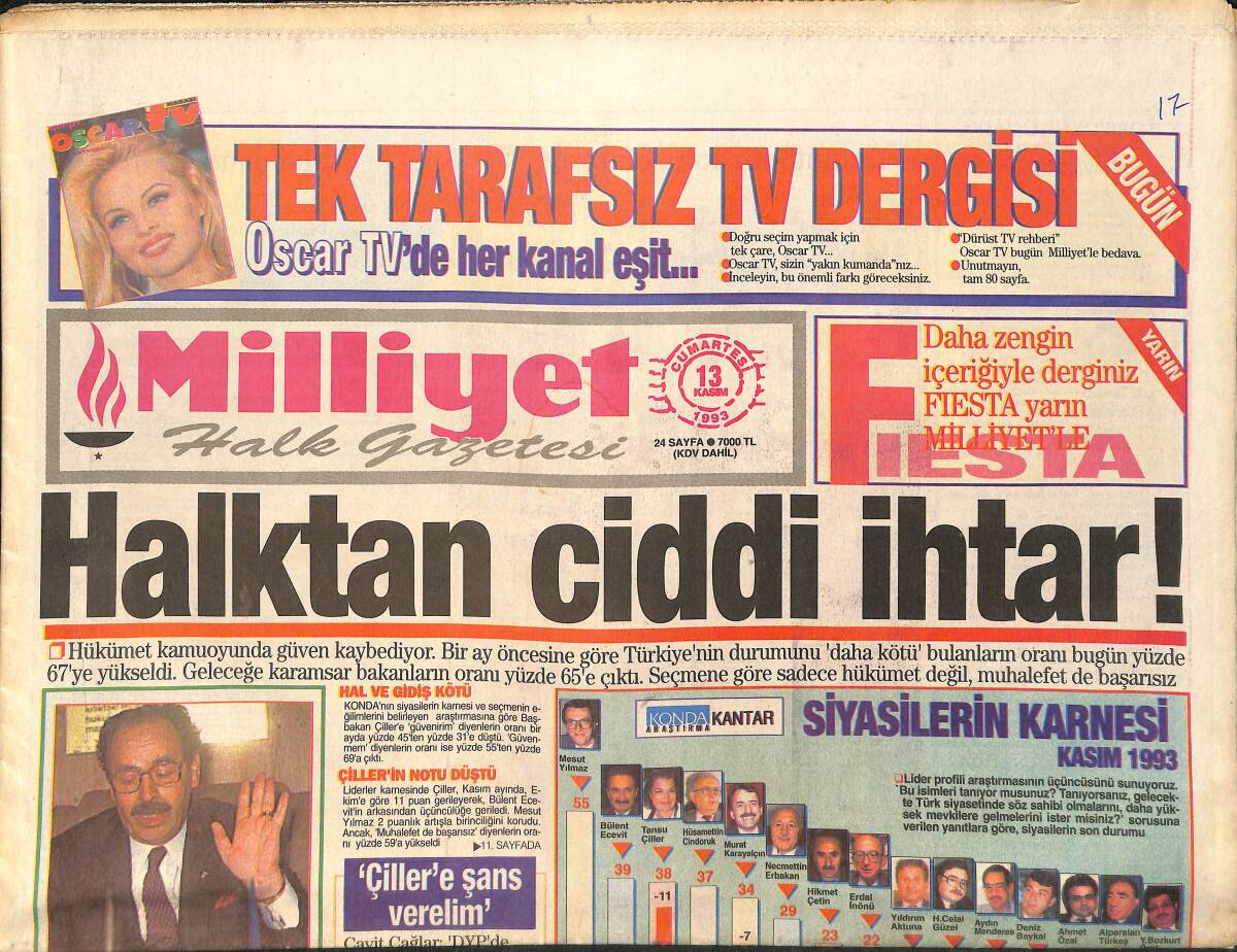 Milliyet Gazetesi 13 Kasım 1993 - Müjde Ar: Para İçin Kötü Film Yapmam - Galatasaray, Barcelona'yı Yener GZ3213 - 1