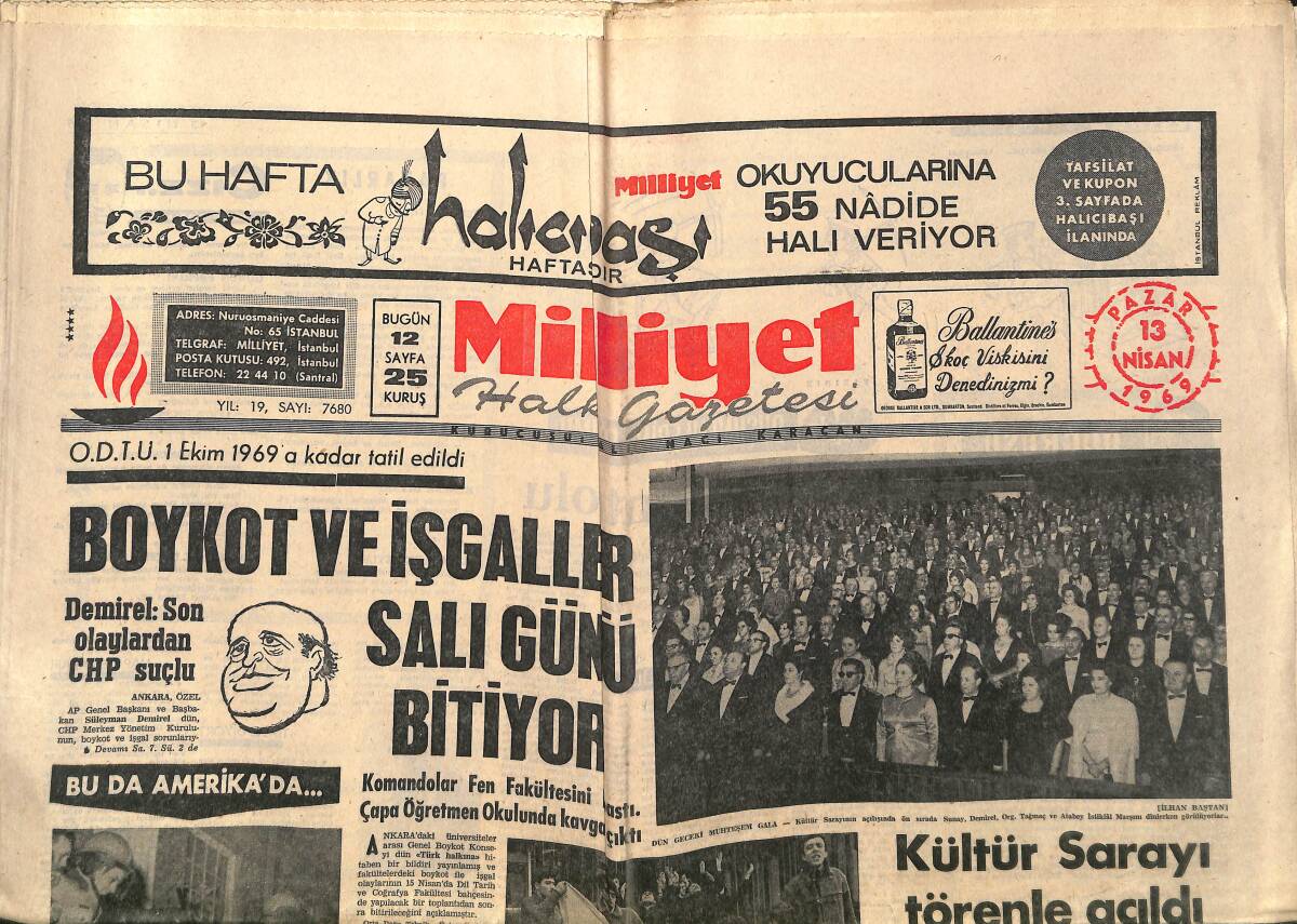 Milliyet Gazetesi 13 Nisan 1969 - Uzaydaki Buluşma - Fenerbahçe Gider Ayak Parladı - Boykot Ve İşgaller Salı Günü Bitiyor GZ140226 - 1