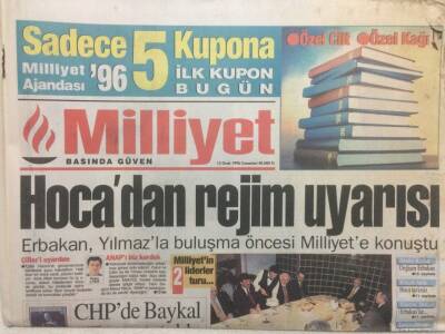 Milliyet Gazetesi 13 Ocak 1996 - Erbakan Hocadan Rejim Uyarısı GZ34807 - 1