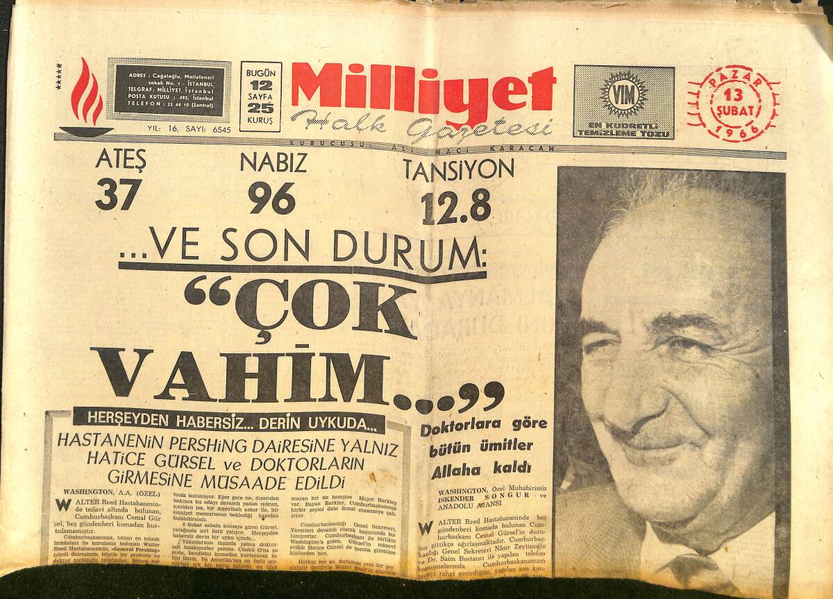 Milliyet Gazetesi 13 Şubat 1966 - Kerim Han Ya Evlenecek Ya Liderlikten Atılacak! - AF Tasarısının Komisyondaki Görüşmesi Bitti! GZ140185 - 1